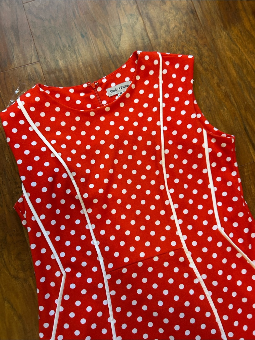 Red  and White Polka Dot Midi Dress 70s Inspired Retro Costume Modest Summer - Picture 4 of 9